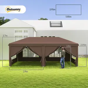 Outsunny 3 x 6m Pop Up Gazebo Height Adjustable Party Tent w/ Storage Bag Brown