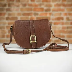 Barbour Ladies Crossbody Leather Saddle Bag - Brown