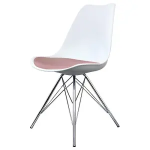 Soho White and Blush Pink Plastic Dining Chair with Chrome Metal Legs