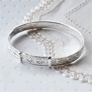 Silver Patterned Christening Bangle