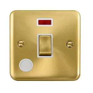 Curved Satin / Brushed Brass 1 Gang 20A Ingot DP Switch With Flex With Neon - White Trim - SE Home