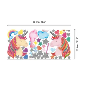 Walplus Cute Unicorn With Glitter Stars Kids Sticker Aluminium Film Pink, Silver, Multicoloured