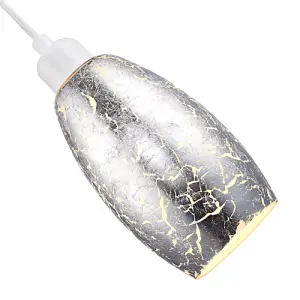 Modern Silver Foil Print Glass Pendant Light Shade with Curving Rectangular Body