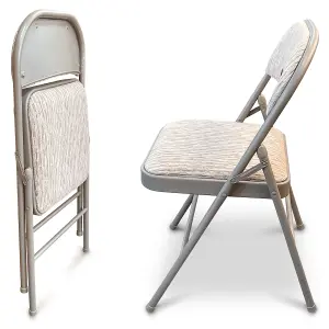 Grey Fabric Padded Brand New Deluxe Strong Steel Metal Frame Folding Chair