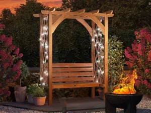 Dunster House Pergola with Seat Bench Lattice Trellis Arbour Wooden Furniture Garden Plant Frame Jasmine