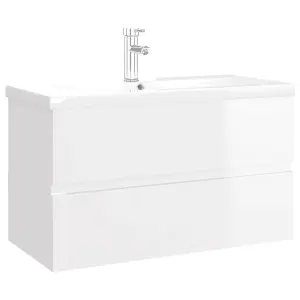 Berkfield Sink Cabinet with Built-in Basin High Gloss White Engineered Wood