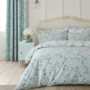 Dunelm Edith Duck Egg Floral Reversible Duvet Cover And Pillowcase Set, Floral, Size: Single, Blue, Duck Egg, Polycotton