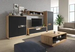 Striking Aston 40 TV Cabinet 200cm - Black Matt & Oak Torus: Stylish Entertainment Solution for Contemporary Living Spaces