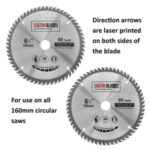 Saxton TCT160MXB TCT Circular Blade 160mm x 48 & 60 Teeth x 20mm Bore & 16mm Ring Pack of 2