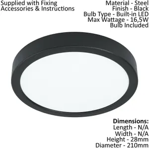 2 PACK Wall / Ceiling Light Black 210mm Round Surface Mounted 16.5W LED 3000K