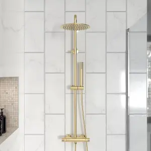 Nes Home Modern Brushed Brass Cool Touch Thermostatic Riser Rail Shower Set