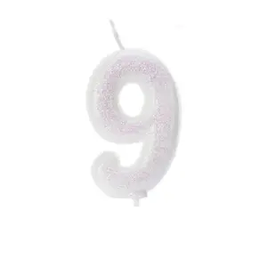 Anniversary House Glitter Iridescent 9th Birthday Candle White (One Size)