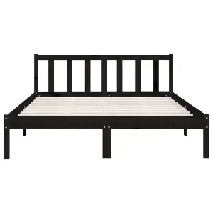 Berkfield Bed Frame Black Solid Wood Pine 150x200 cm King Size