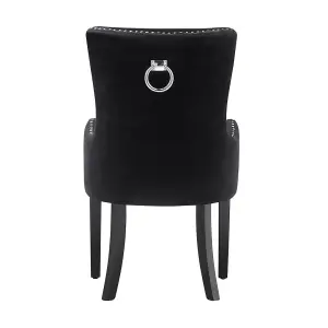 Set of 2 Windsor Knocker Back Dining Chairs Velvet Dining Room Chair w/ Armrest, Black