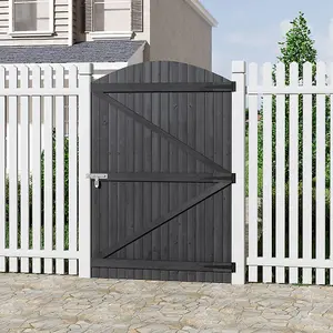 Grey Semi Braced Arch Top Strong Wooden Garden Gate with Latch  H 150cm x W 105cm