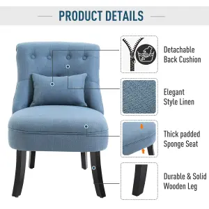 HOMCOM Fabric Single Sofa Armchair Upholstered with Pillow Wood Leg Blue