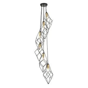 Luminosa Jaxon Plate Pendant Ceiling Lamp, Matt Black, Gold Effect Plate