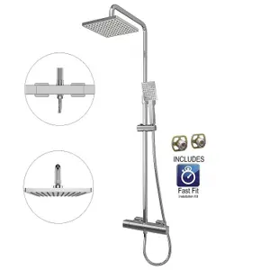 Gainsborough Square Dual Outlet Thermostatic Cool Touch Bar Mixer Shower + FFK