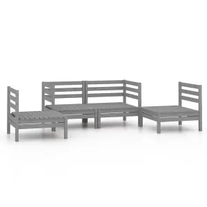 4 Piece Garden Lounge Set Grey Solid Pinewood