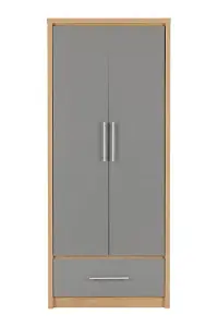 Seville 2 Door 1 Drawer Wardrobe in Oak and Grey Sheen Finish