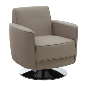 Interiors by Premier Mink Leather Effect Arm Chair, Leather Living Room Chair with Chrome Base, Upholstered Dining Chair