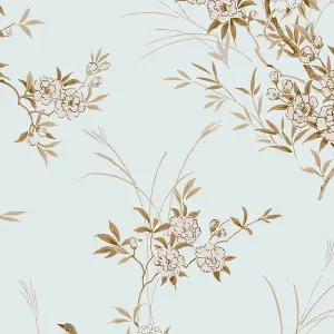 Shabby Chic by Rachel Ashwell Bird Chinoiserie Blue Gold Floral Wallpaper