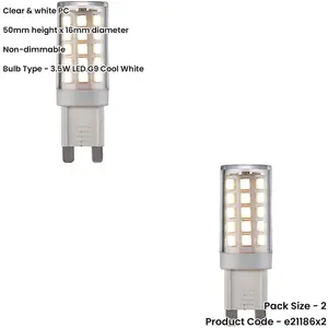 2 PACK Clear & White 3.5W G9 SMD LED Light Bulb - Non-dimmable Cool White - 400lm 4000k