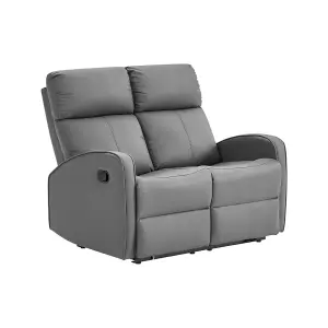 2 Seater Manual Reclining Sofa in Grey Leather - Parma