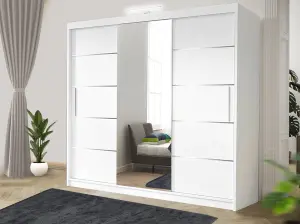 Bedroom Sliding Wardrobe with LED - Storage Space & Sleek Design comes in Width 100cm/120cm/150cm/180cm/203cm/250cm (White, 250cm)