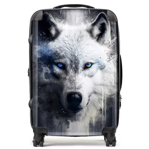 White Wolf Face Splashart Dark Background Suitcase - Medium