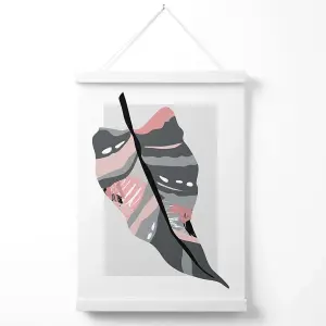 Tropical Palm Grey and Pink Boho Botanical Poster with Hanger / 33cm / White