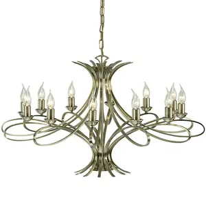 Eaves Hanging Ceiling Pendant Chandelier 12 Lamp Brushed Brass Curved Arm Light