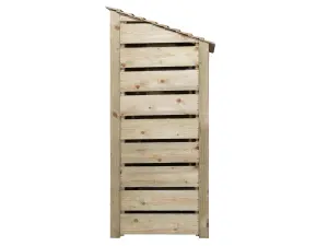 Slatted wooden log store with kindling shelf W-146cm, H-180cm, D-88cm - natural (light green) finish