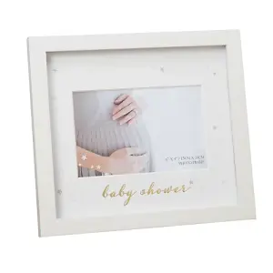 Ivory White Baby Shower Picture Frame with Silver Foil Stars and Gold Lettering