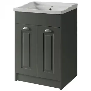 Bathroom Traditional Floor Standing 2 Door Vanity Unit and Ceramic Basin 600mm - Matt Grey - (Aberdeen)