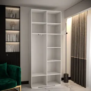 White Manhattan II Elegant Hinged Door Wardrobe W1000mm H2370mm D470mm - 2 Doors, 10 Shelves