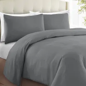 Luxury Plain Duvet Cover 3-Piece Reversible Grey Super Soft & Breathable  Quilt Bedding  Set Single Double King Super King Sizes