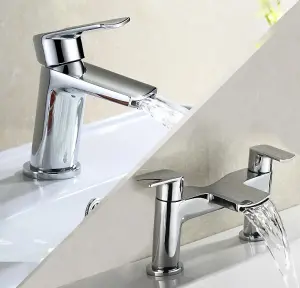 Nes Home Wilpa Basin Mixer Tap & Bath Filler Tap & Waste Chrome