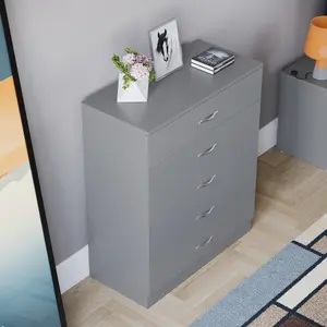 Vida Designs Riano Grey 5 Drawer Chest (H)900mm (W)750mm (D)360mm