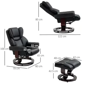 HOMCOM PU Leather Manual Reclining Armchair Footstool Padded Seat Black