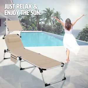 Sun Lounger Lorella - padded, foldable, with aluminium frame - blue