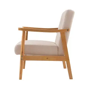 Modern Beige Wood Frame Upholstered Recliner Chair Armchair