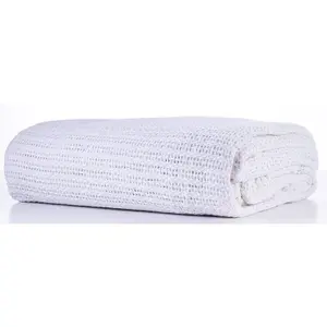 Just So Home 100% Cotton Cellular Blanket with plain hemmed finish (White, Single 180cm x 230cm)