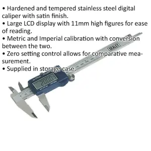 150mm Digital Vernier Calipers - Hardened & Tempered - Large LCD Display