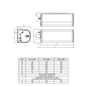 Heatrae Sadia Hotflo 100 Litre 3 kW Horizontal Water Heater 7037034