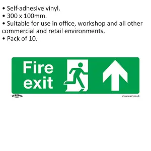 10 Pack of Self-Adhesive Fire Exit Health & Safety Signs - 300 x 100mm