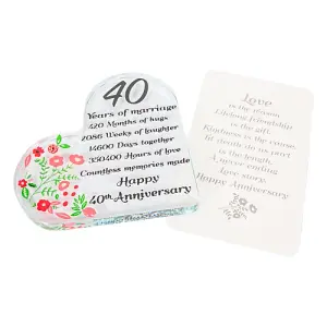 Sleek Contemporary Clear Toughened Glass 40th Anniversary Sentiment Ornament