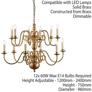 Luxury Hanging Ceiling Pendant Light Traditional 12 Lamp Solid Brass Chandelier