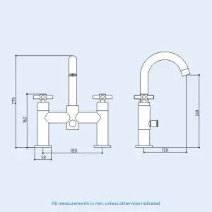 Nes Home Cross Handle Bath Mixer Tap With Handset Chrome