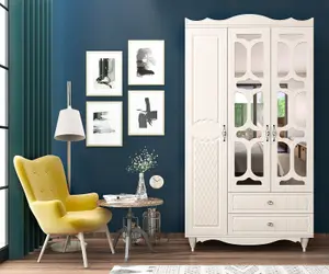 RAVEN 3 Door 2 Drawer Mirrored White Wardrobe